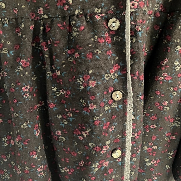 Brown & Rose Floral Button Up Layered Shirt Blouse Top lace BOHO cotton size L - Picture 4 of 6